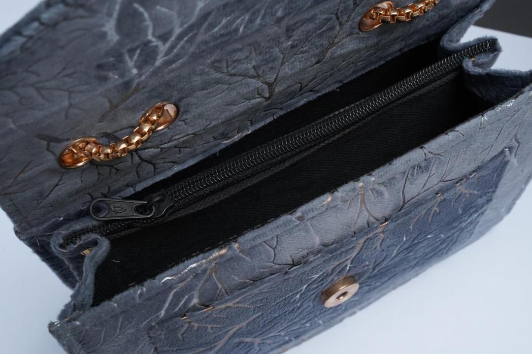 Women's Velvet Textured Purse  With Chain