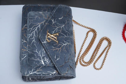 Women's Velvet Textured Purse  With Chain