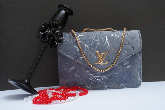 Women's Velvet Textured Purse  With Chain