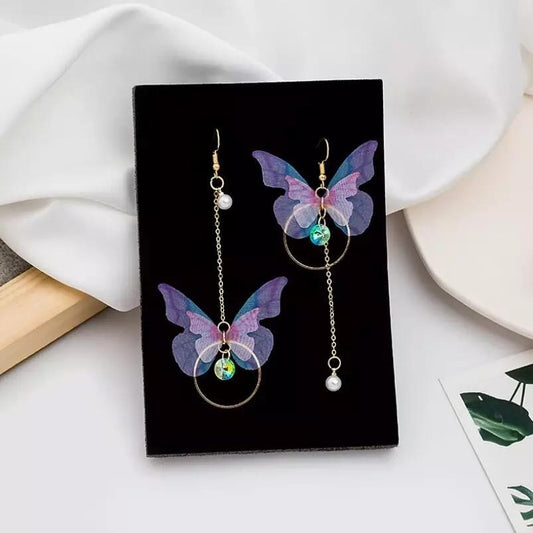 Unique Butterfly Design Gold Plated Pearl Drop Earrings - 1 Pc