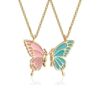 Cross-border Hot Oil Dripping Butterfly Necklace Ins Creative Butterfly Friendship suit Clavicle Chain Girlfriend Gift