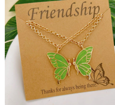 Cross-border Hot Oil Dripping Butterfly Necklace Ins Creative Butterfly Friendship suit Clavicle Chain Girlfriend Gift