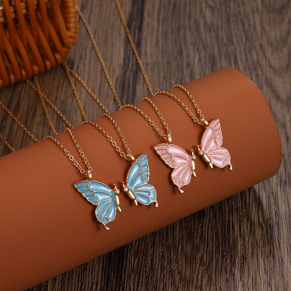 Cross-border Hot Oil Dripping Butterfly Necklace Ins Creative Butterfly Friendship suit Clavicle Chain Girlfriend Gift