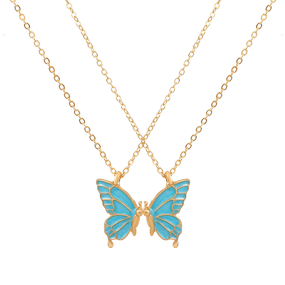 Cross-border Hot Oil Dripping Butterfly Necklace Ins Creative Butterfly Friendship suit Clavicle Chain Girlfriend Gift