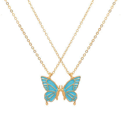 Cross-border Hot Oil Dripping Butterfly Necklace Ins Creative Butterfly Friendship suit Clavicle Chain Girlfriend Gift