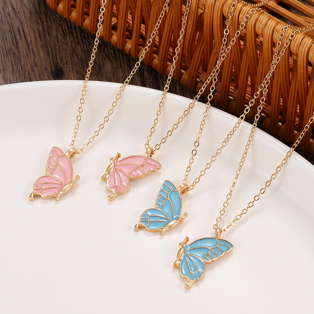 Cross-border Hot Oil Dripping Butterfly Necklace Ins Creative Butterfly Friendship suit Clavicle Chain Girlfriend Gift