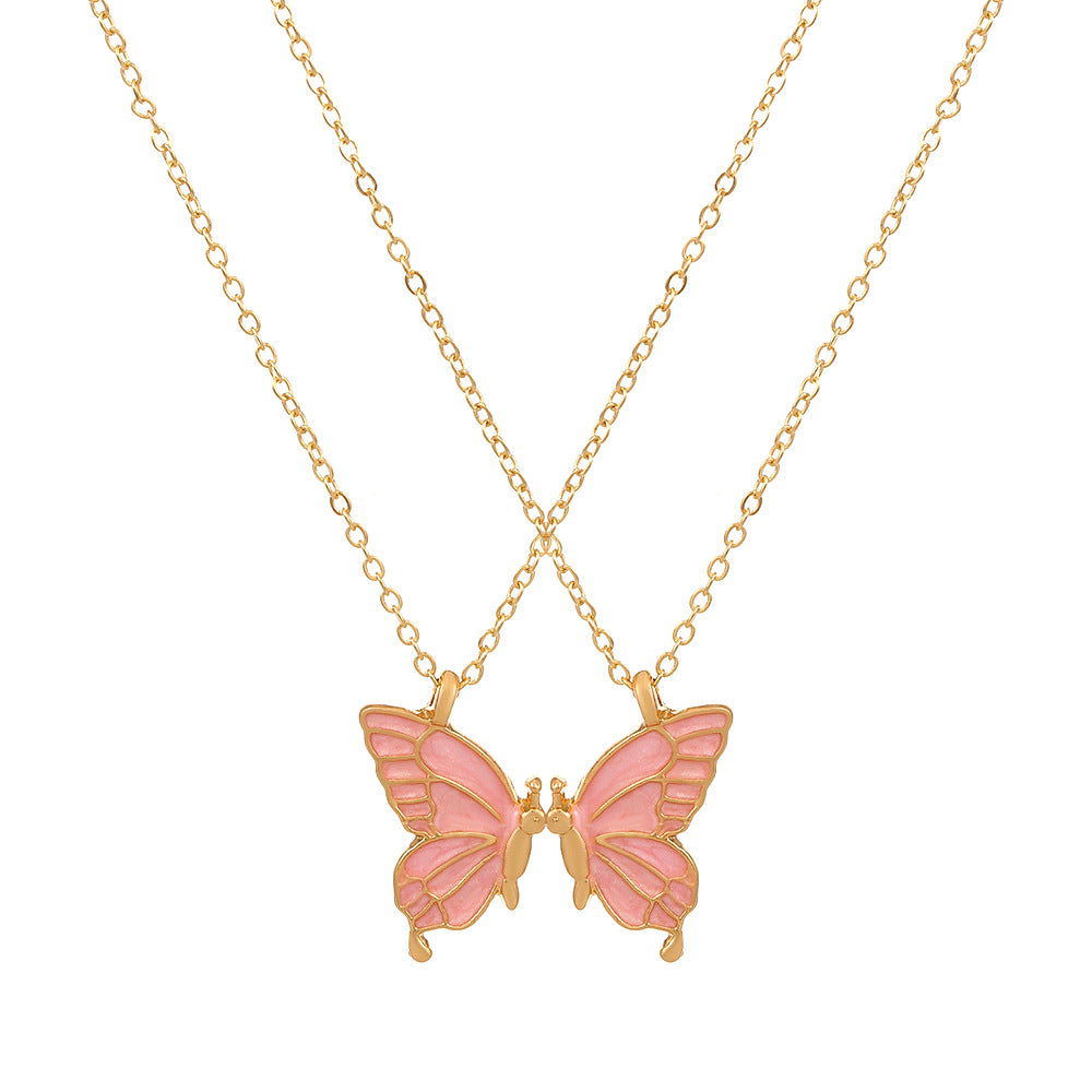Cross-border Hot Oil Dripping Butterfly Necklace Ins Creative Butterfly Friendship suit Clavicle Chain Girlfriend Gift