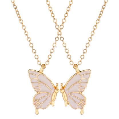 Cross-border Hot Oil Dripping Butterfly Necklace Ins Creative Butterfly Friendship suit Clavicle Chain Girlfriend Gift