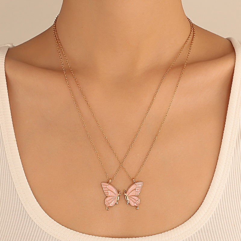 Cross-border Hot Oil Dripping Butterfly Necklace Ins Creative Butterfly Friendship suit Clavicle Chain Girlfriend Gift