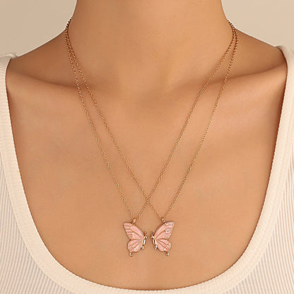 Cross-border Hot Oil Dripping Butterfly Necklace Ins Creative Butterfly Friendship suit Clavicle Chain Girlfriend Gift