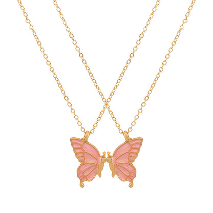 Cross-border Hot Oil Dripping Butterfly Necklace Ins Creative Butterfly Friendship suit Clavicle Chain Girlfriend Gift