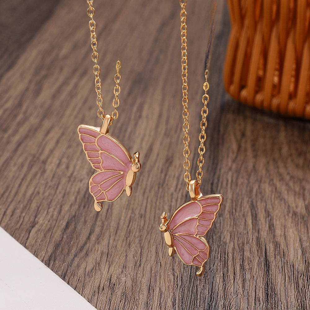 Cross-border Hot Oil Dripping Butterfly Necklace Ins Creative Butterfly Friendship suit Clavicle Chain Girlfriend Gift