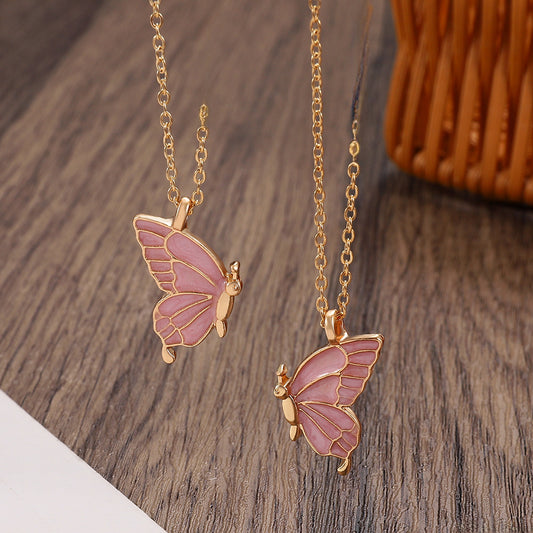 Cross-border Hot Oil Dripping Butterfly Necklace Ins Creative Butterfly Friendship suit Clavicle Chain Girlfriend Gift