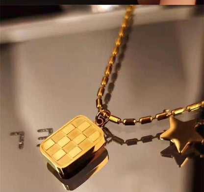 Square Design Silver Plated Artificial Stones Necklace