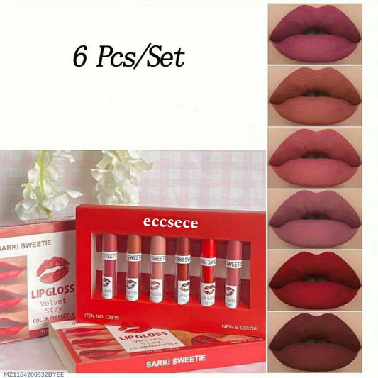 High Pigmented Matte Lip Gloss - 6 Pcs for Bold Color and All-Day Wear