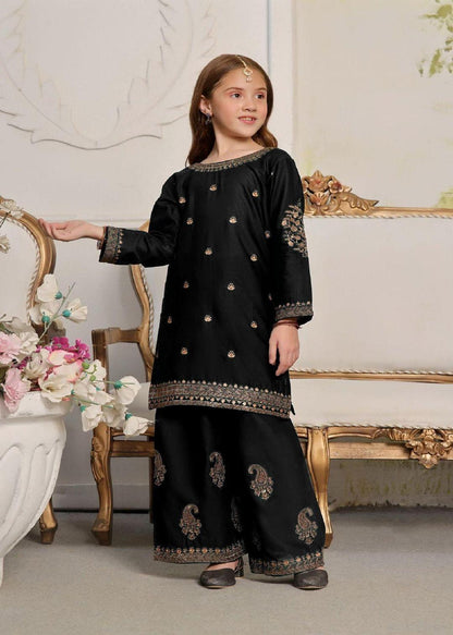 2 Pcs Girl's Silk Embroidered Kurta And Trouser
