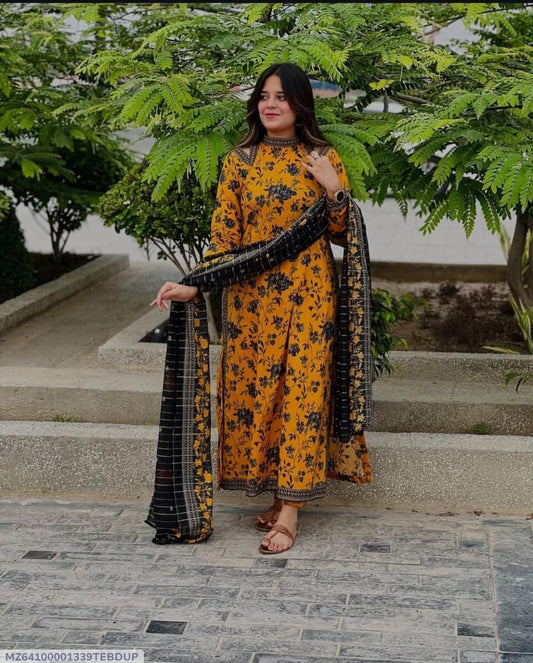 3 Pcs Women's Unstitched Digital Print Suit