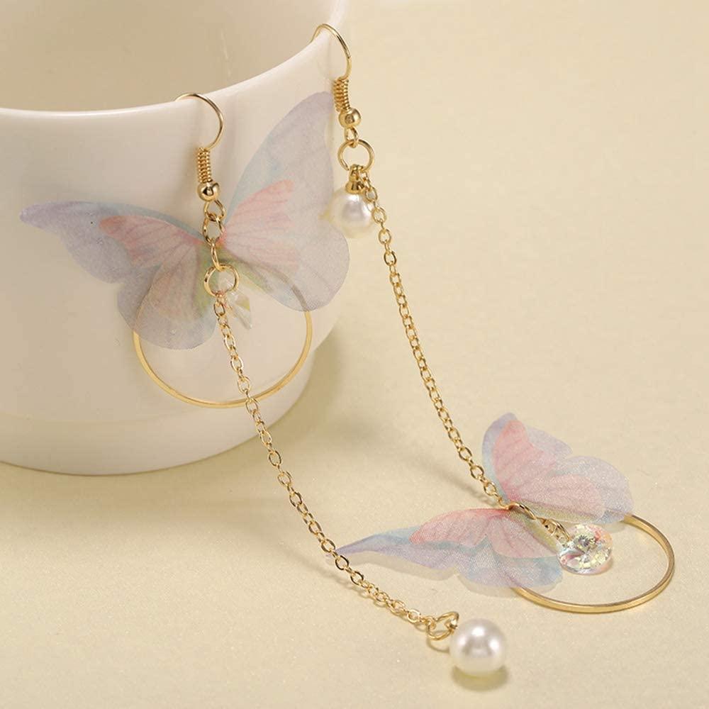 Unique Butterfly Design Gold Plated Pearl Drop Earrings - 1 Pc