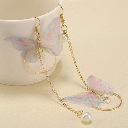 Unique Butterfly Design Gold Plated Pearl Drop Earrings - 1 Pc